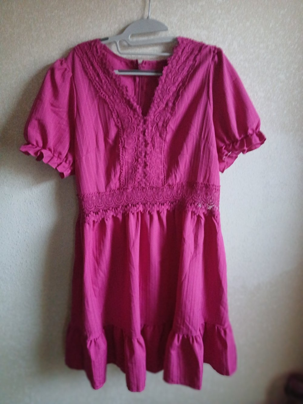 SHEIN Fuchsia Lace-Trim Midi Dress